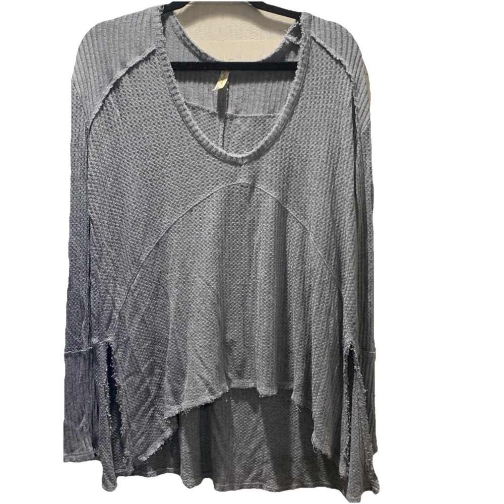 Free People Oversized Drippy Thermal Sunset Park Waffle Knit Distressed XS Gray